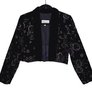 Vintage 90s Nah Nah Jonathan Tait Cropped Velvet Jacket 4P Bolero Flocked Floral